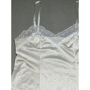 Vtg Nylon Slip Ivory Lace Strap V-neck Lingerie Dress Grunge Punk Glam Retro 70s